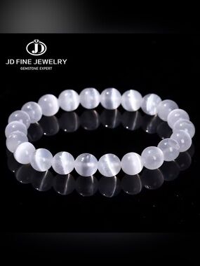 JD Gems jewelry white selenite Beaded Bracelet natural stone 6/8/10mm